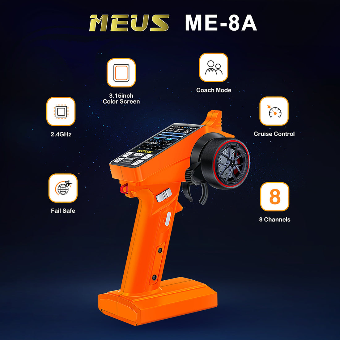 MEUS Racing ME-8A 8CH 2.4GHz RC Transmitter with M-08A Receiver for SCX24 TRX4M SCX10 TRX-4 RC Models