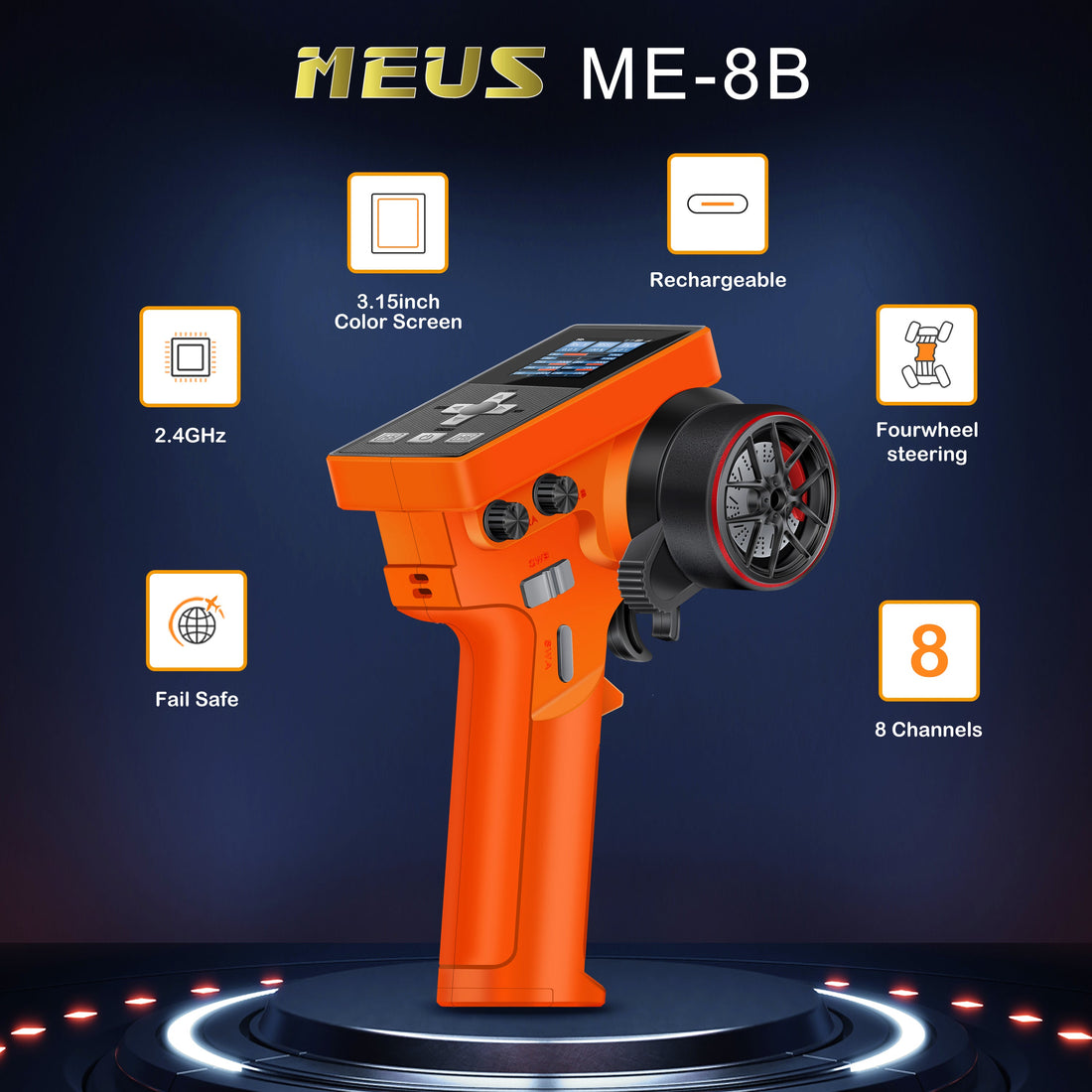 MEUS Racing ME-8B RC Transmitter 8CH 2.4GHz & M-08A Receiver for 1/8 1/10 1/18 1/24 TRX4 SCX10 TRX4M SCX24 RC Models