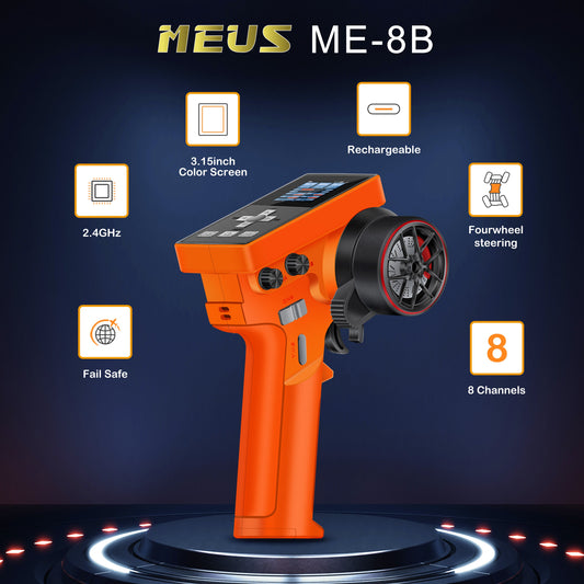 MEUS Racing ME-8B RC Transmitter 8CH 2.4GHz & M-08A Receiver for 1/8 1/10 1/18 1/24 TRX4 SCX10 TRX4M SCX24 RC Models