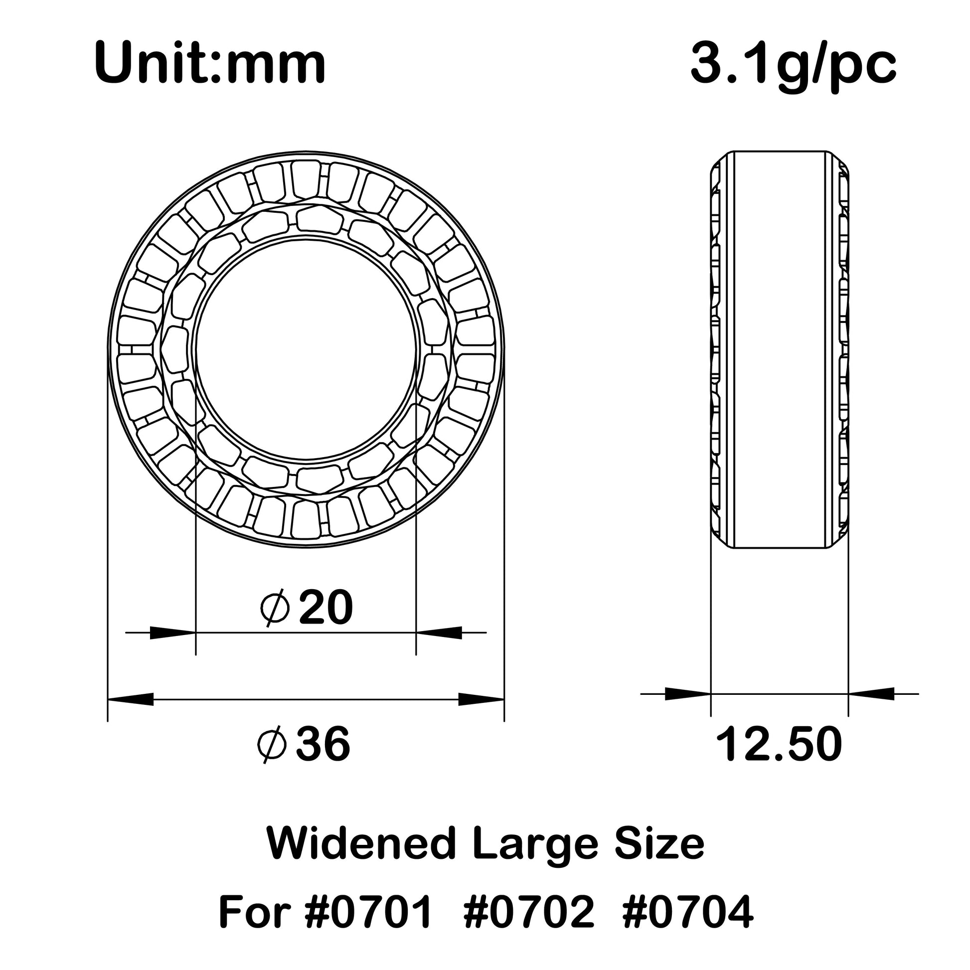 36×12.5mm silicone tire inserts size