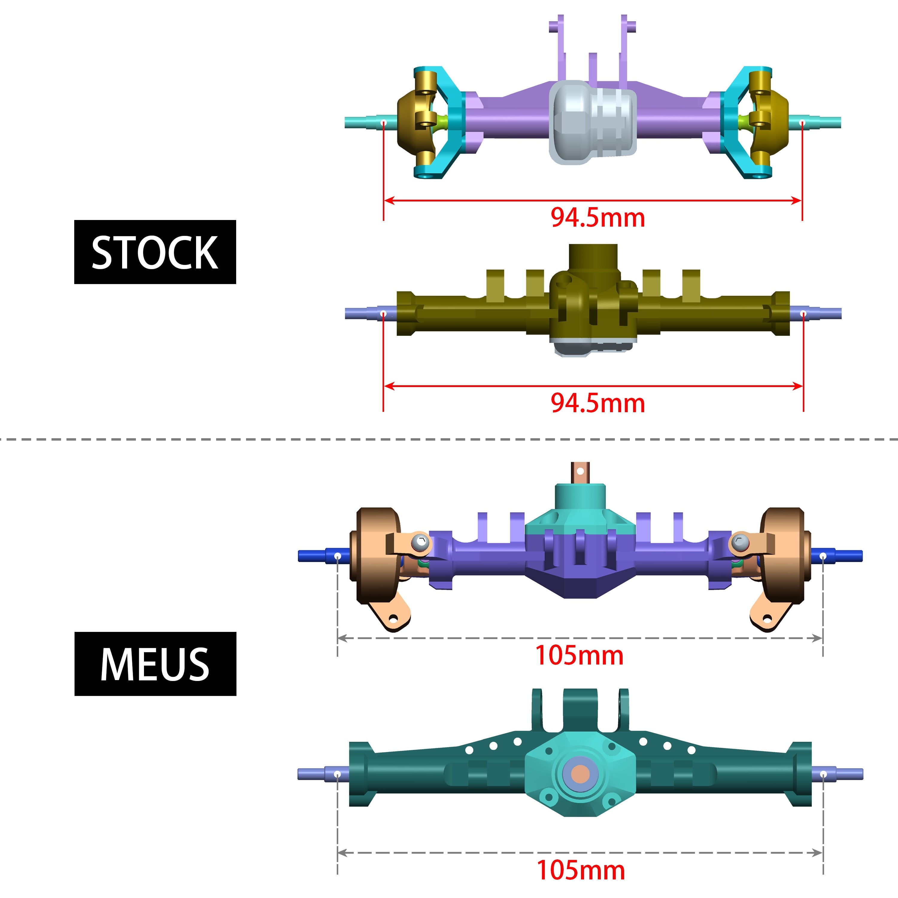MEUS Racing Isokinetic 3-Section CVD Front and Rear Axles Maximum Stee