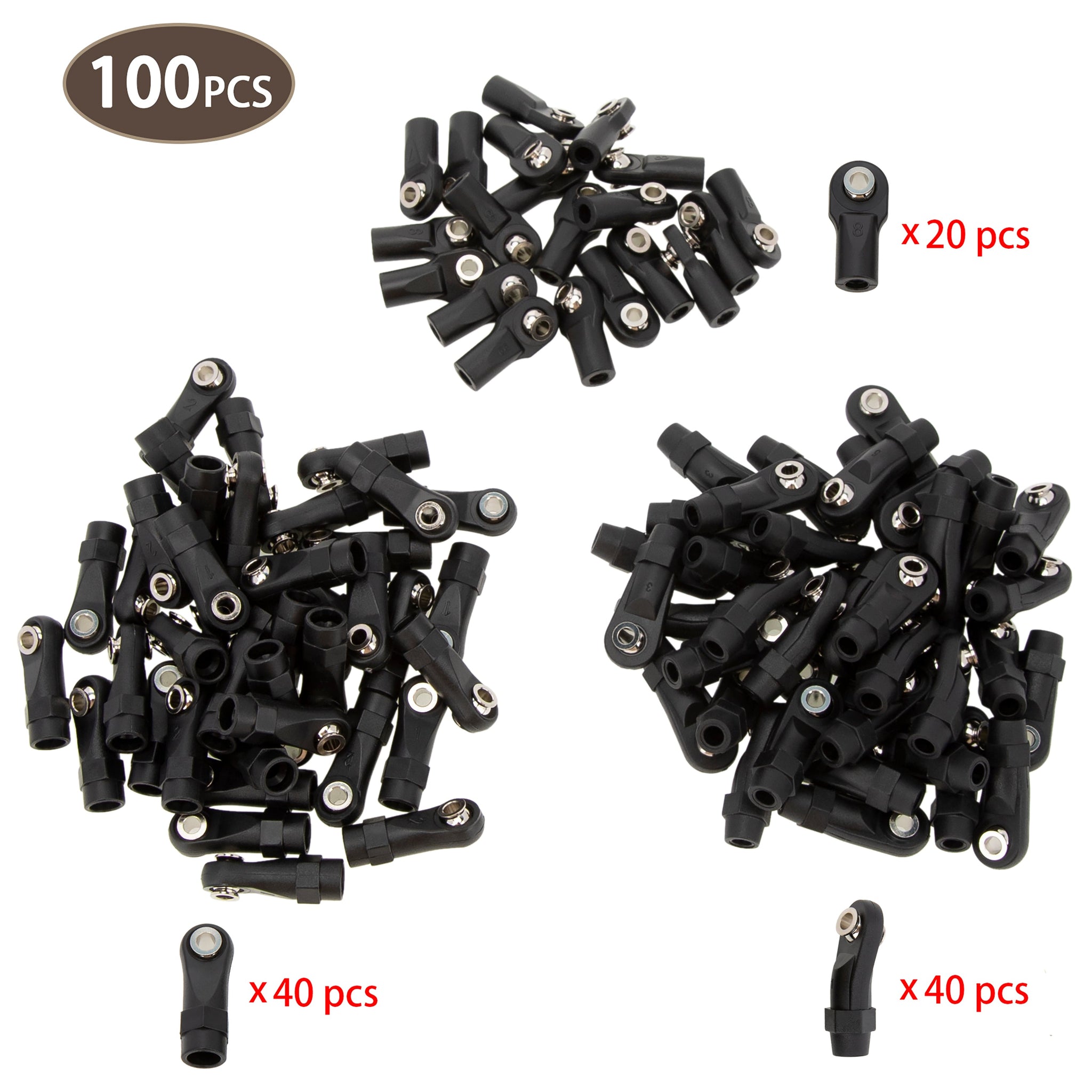 MEUS Racing 100pcs Link Rod Ends Set M4 Ball Joint Head Set for 1/10 Traxxas TRX-4 SCX10 RC Car