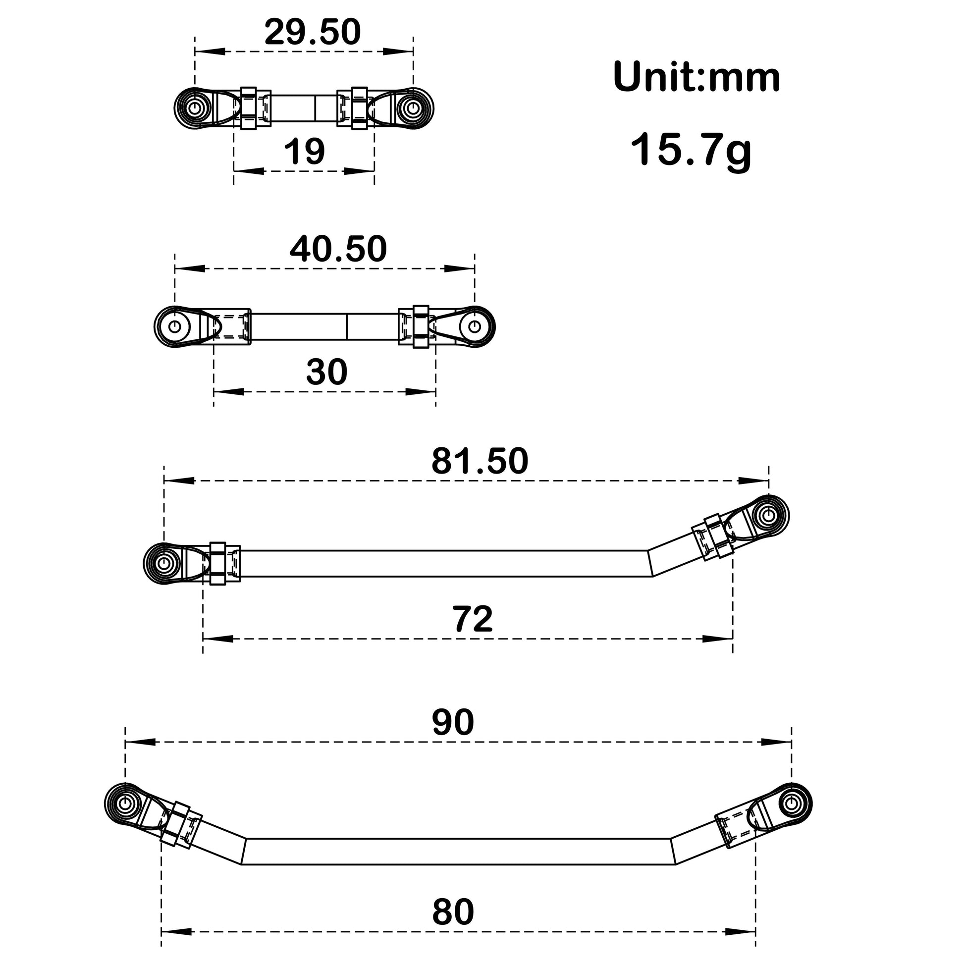 Aluminum SCX24 Dead90 Double Bent Links Size
