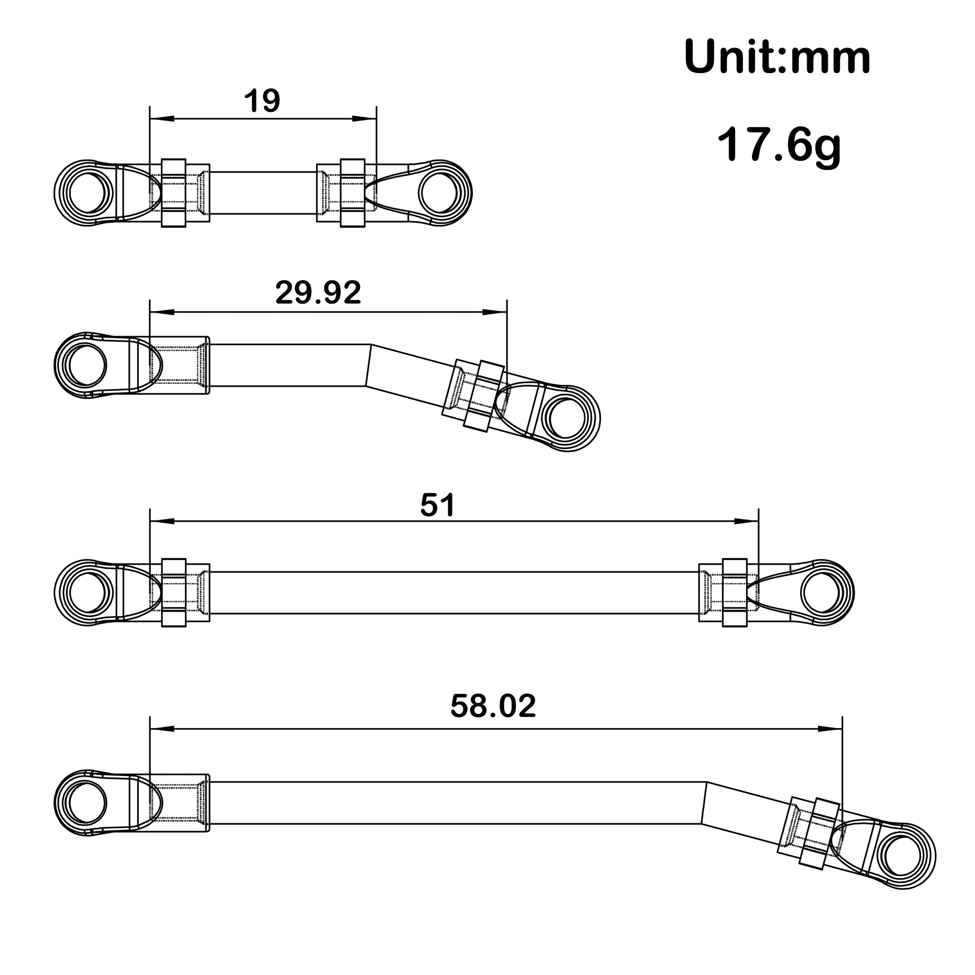 Aluminum SCX24 Deadbolt High Clearance Chassis & Steering Links Size