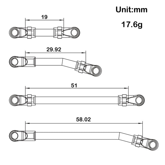 Aluminum SCX24 Deadbolt High Clearance Chassis & Steering Links Size