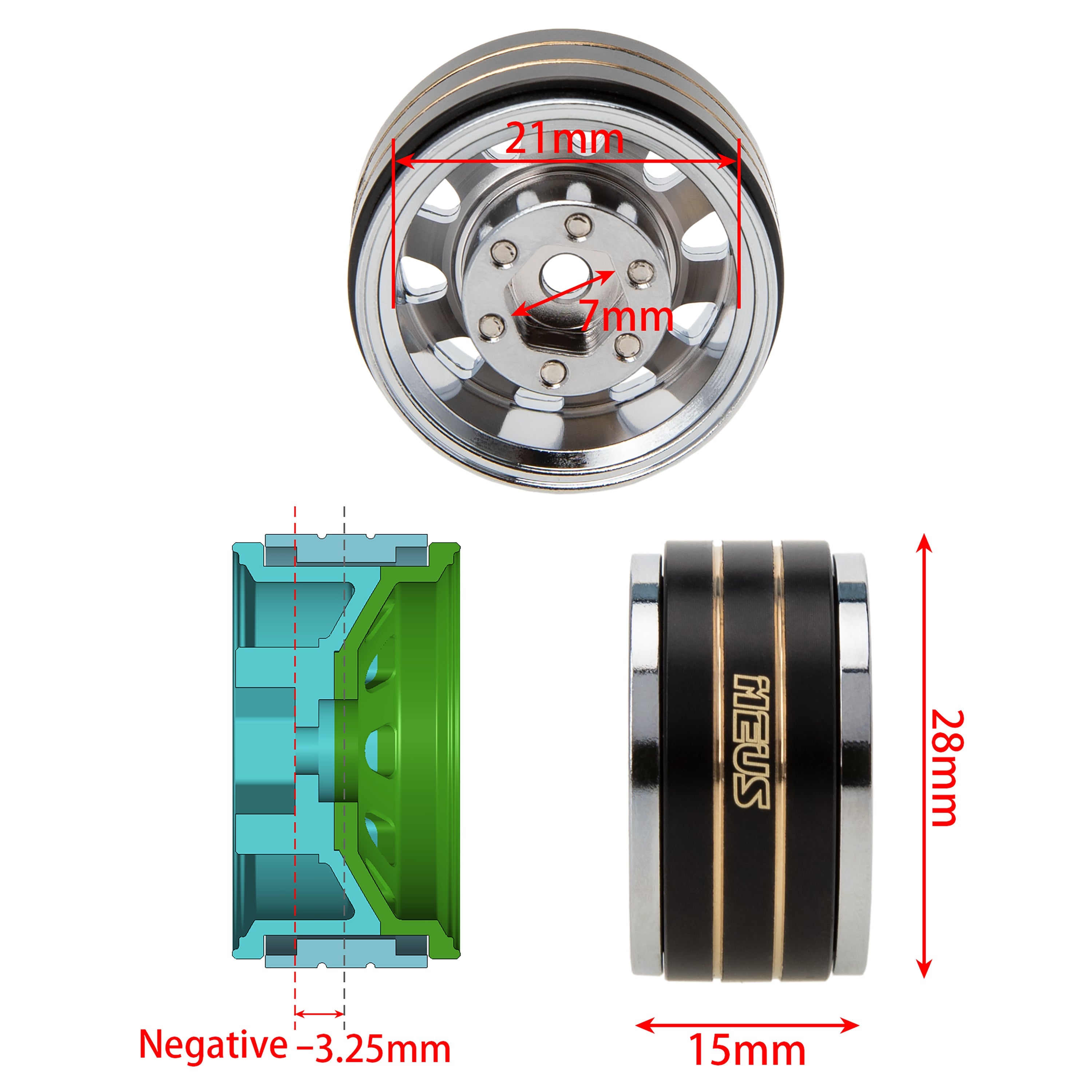4 pz cerchi RC offset regolabile pesantemente 1.0 ruote beadlock e