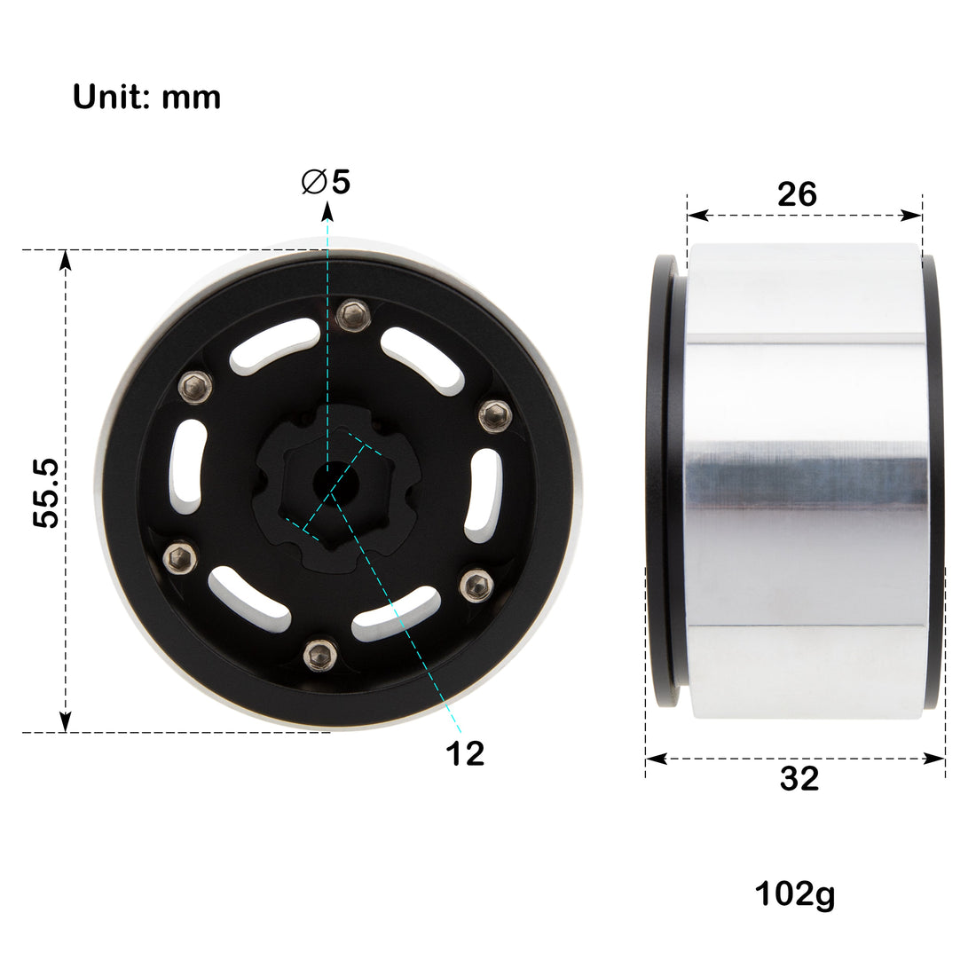 Black SCX10 Aluminum 1.9 Beadlock Wheels 