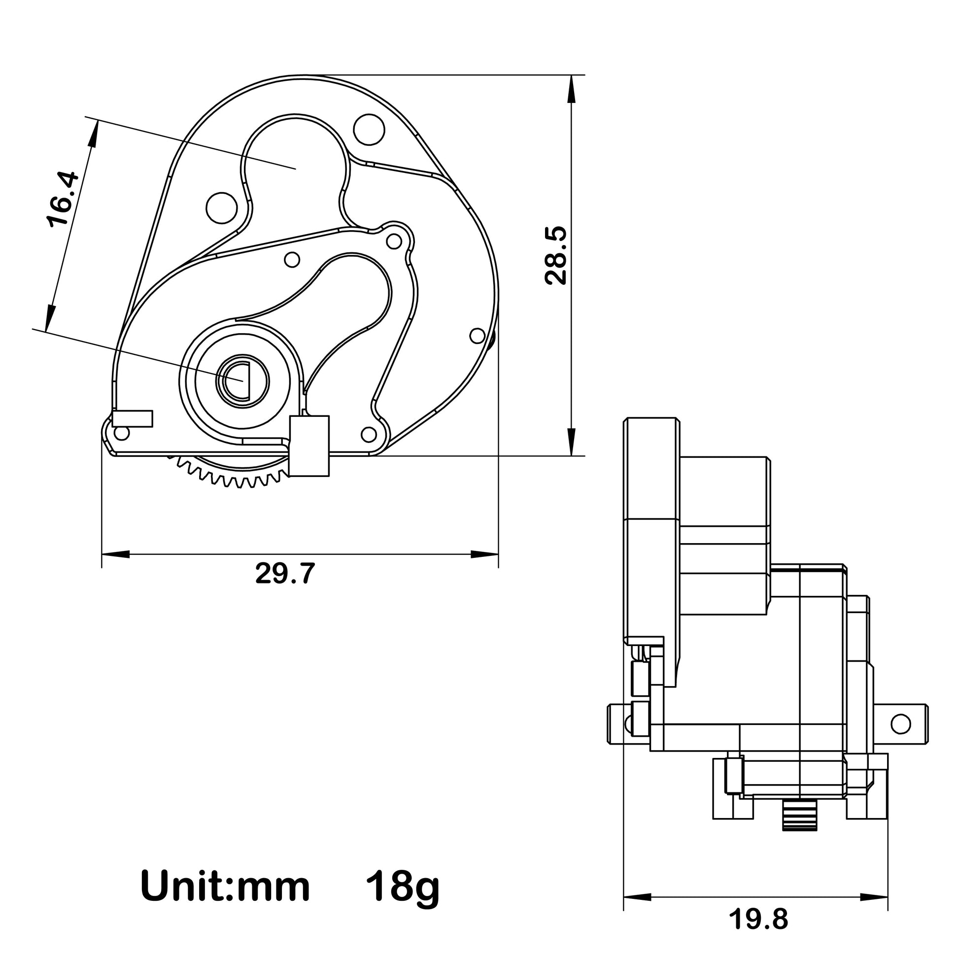 Black SCX24 Brushless Complete Transmission Size