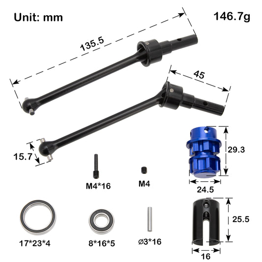 MEUS Racing1/10 RC Steel CV Front Rear Driveshafts Wheel Hex Hub Set for Traxxas Maxx Slash (8654, 7758, 8950X, 8951)