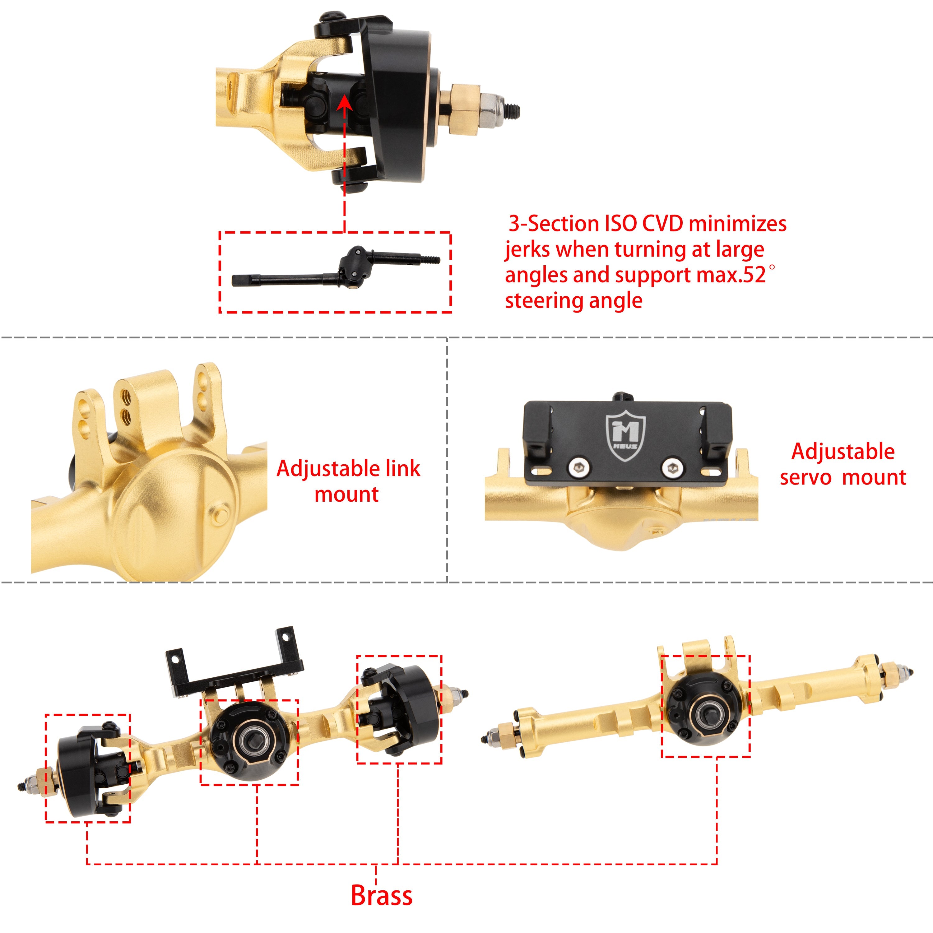 MEUS Racing TRX4M Metal V2 Isokinetic Front & Rear axles with Adjustab