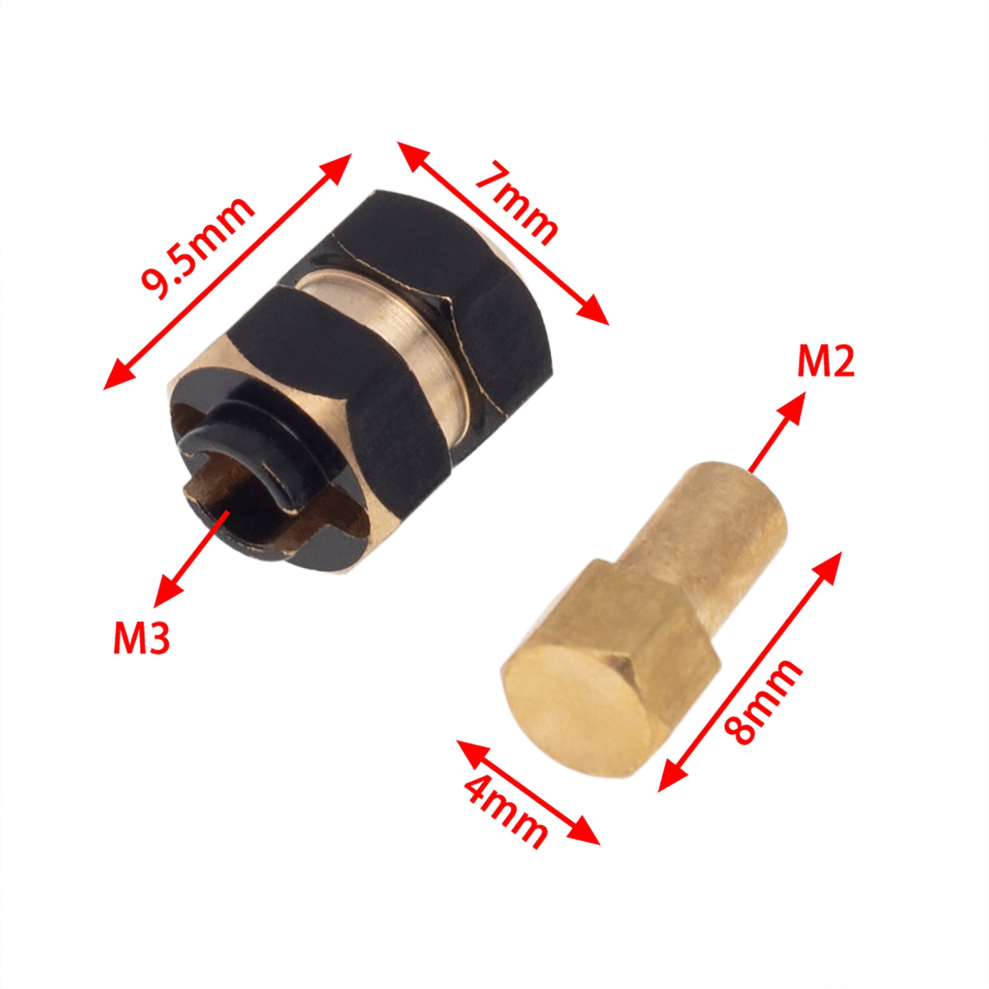 SCX24 Brass Widened Wheel Hex Connector size