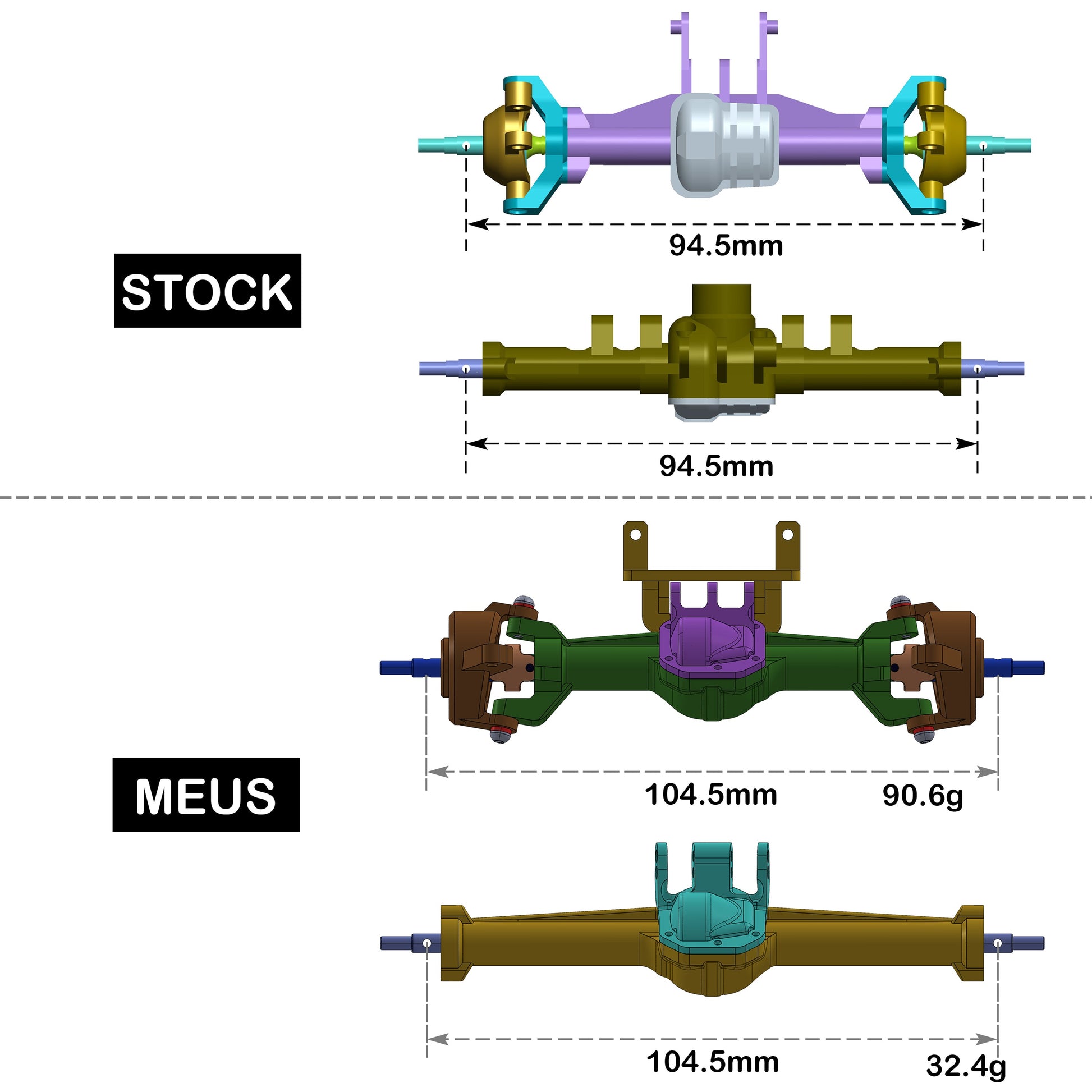 TRX4M nylon Isokinetic axles VS TRX4M stock axles