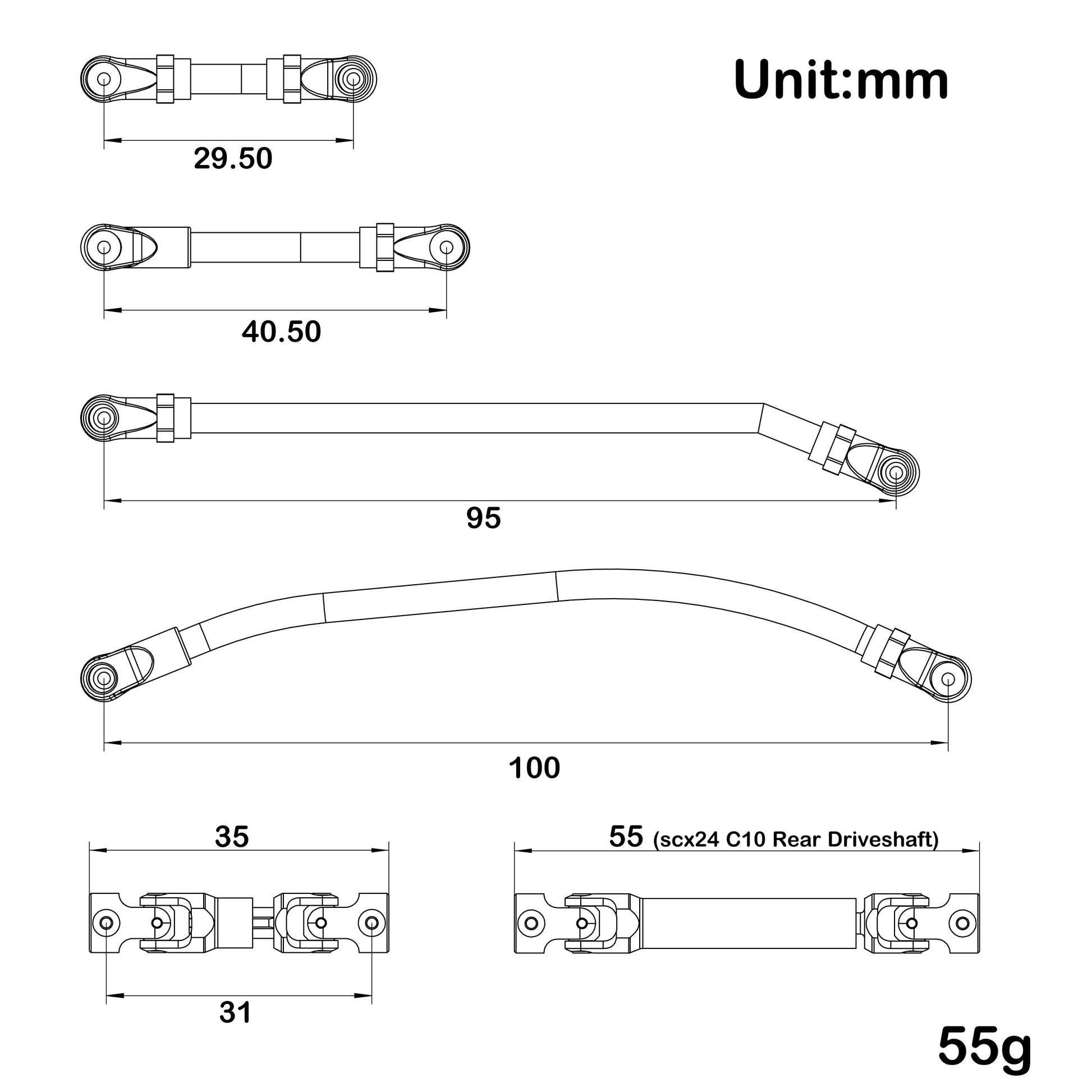 MD24 Chassis drive shafts Chassis links Size