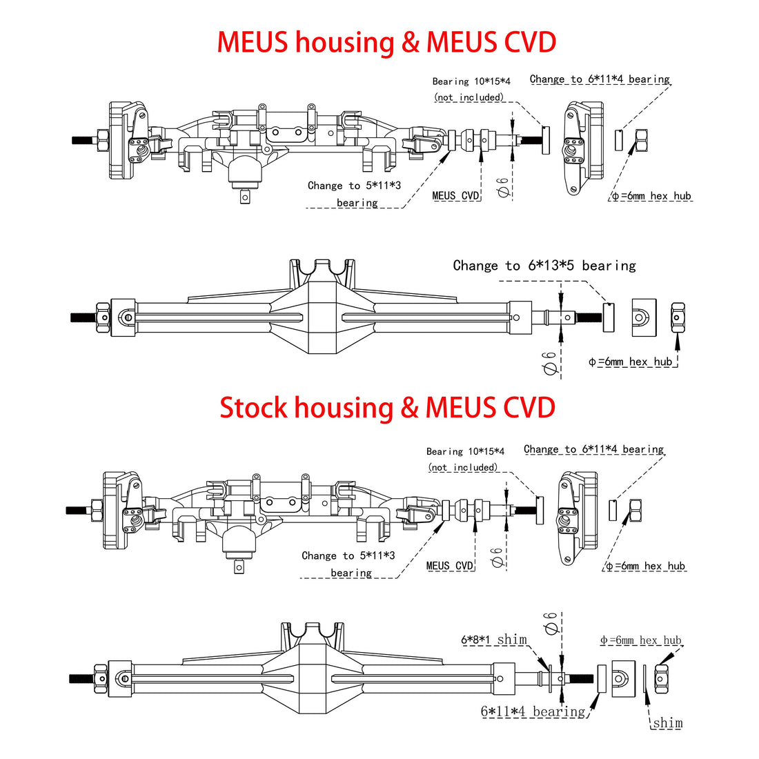 Isokinetic 3-section CVD Shafts for 1/10 Vanquish H10 Optic Axle