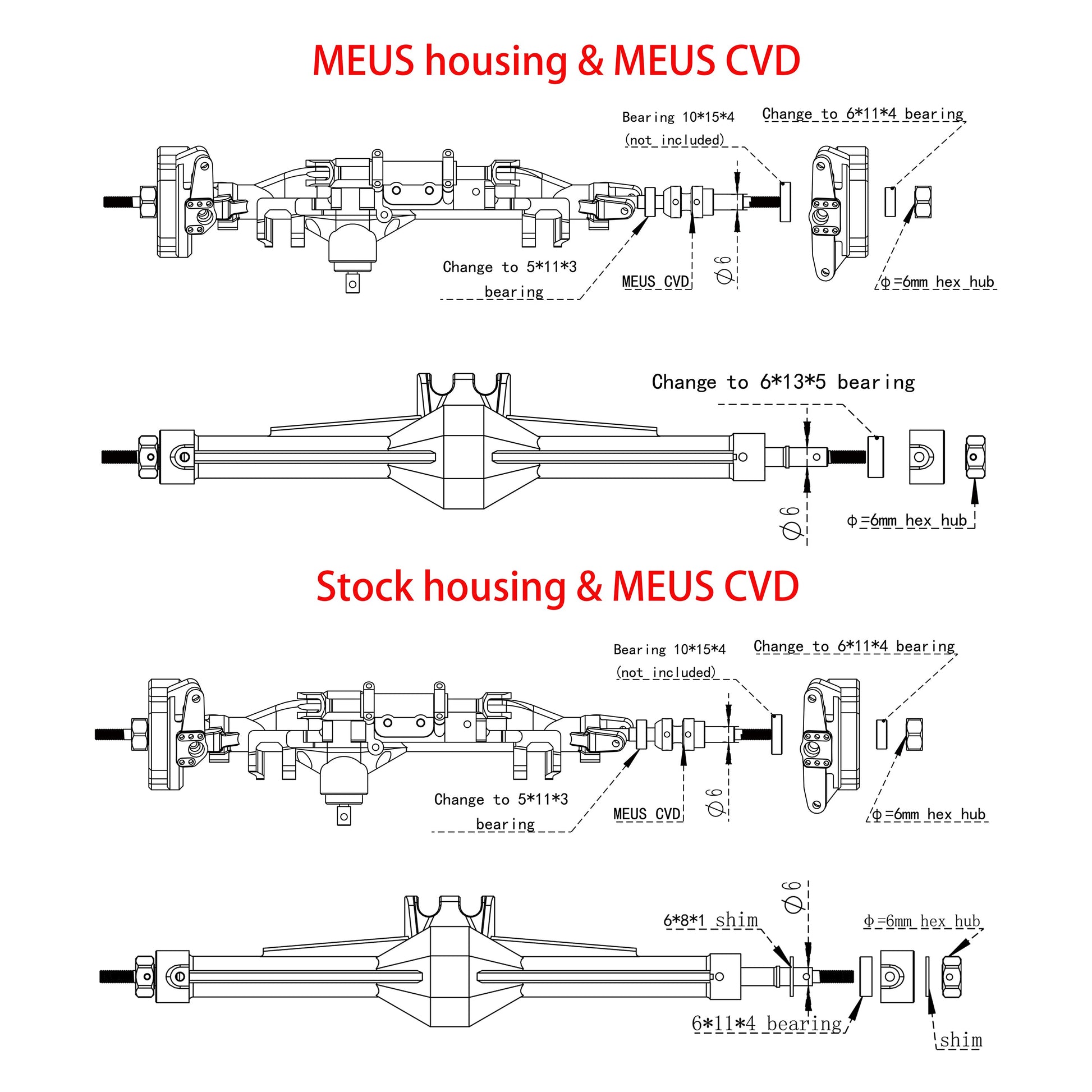 Isokinetic 3-section CVD Shafts for 1/10 Vanquish H10 Optic Axle