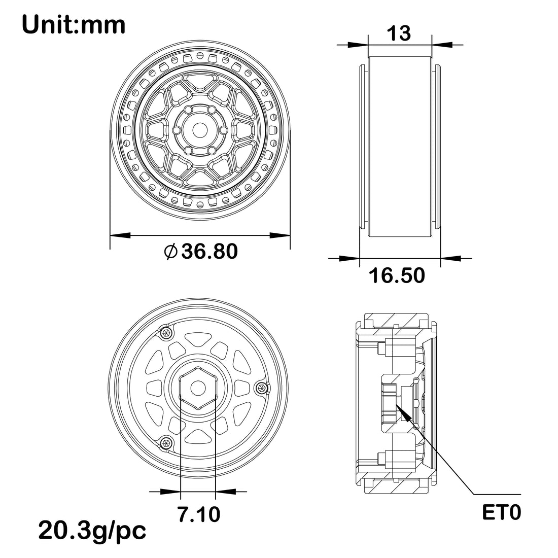 MEUS Racing 1.3-Inch Beadlock Wheels for 1/18 TRX4M 1/24 SCX24 AX24 FCX24 RC Crawlers