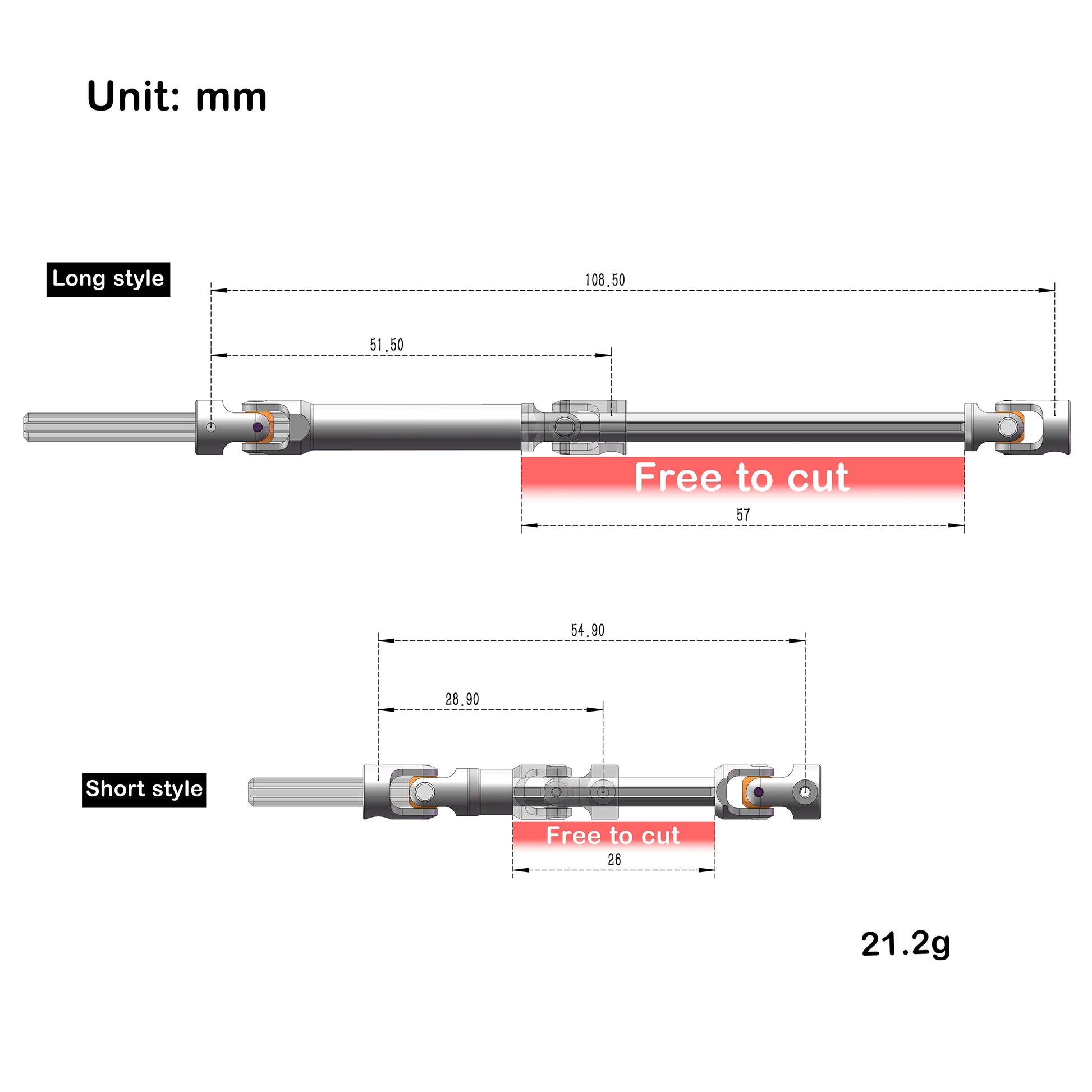 Metal SCX24 Cuttable Drive Shaft