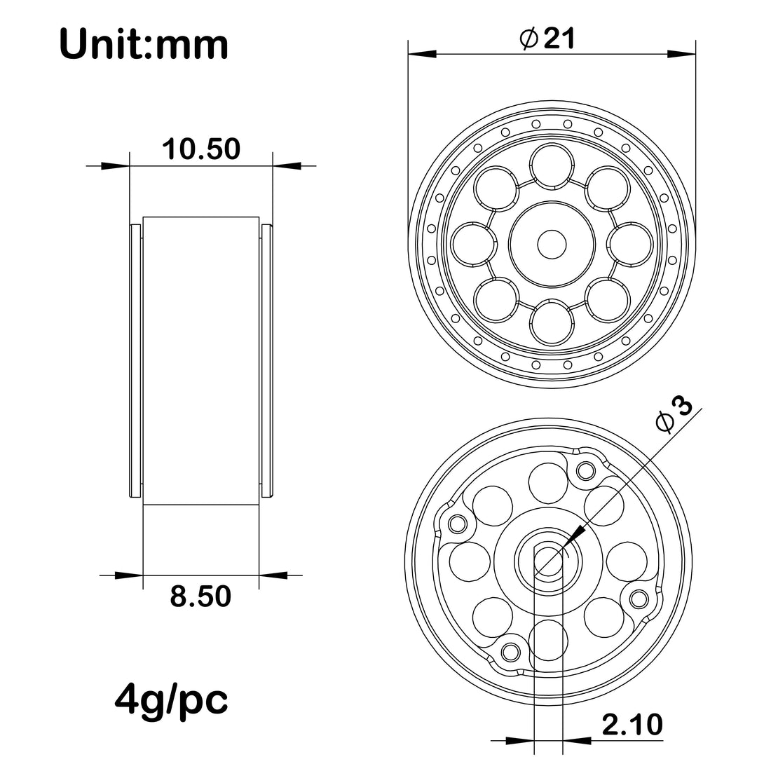 Model D Black 0.7-inch wheels