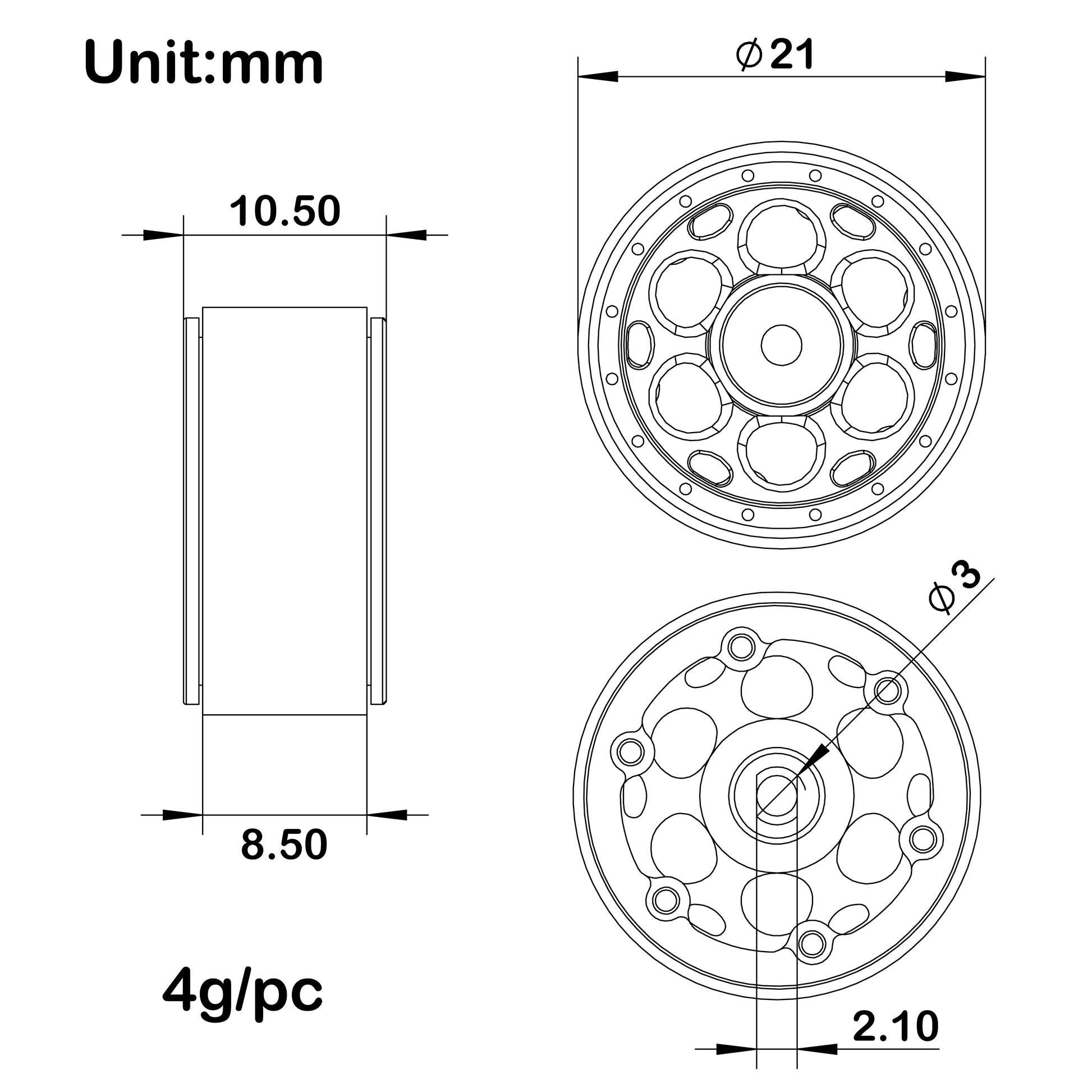 Model E Black 0.7-inch wheels Size