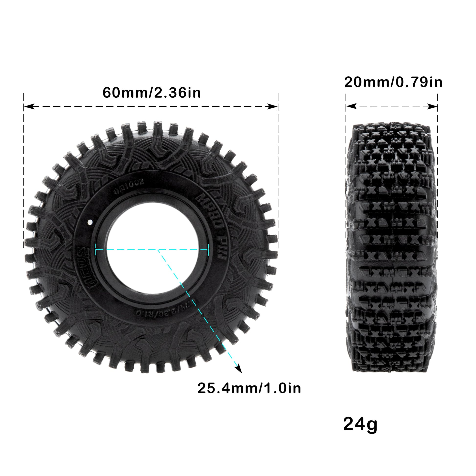 Mpro Pin M1002 1.0-inch tires Size