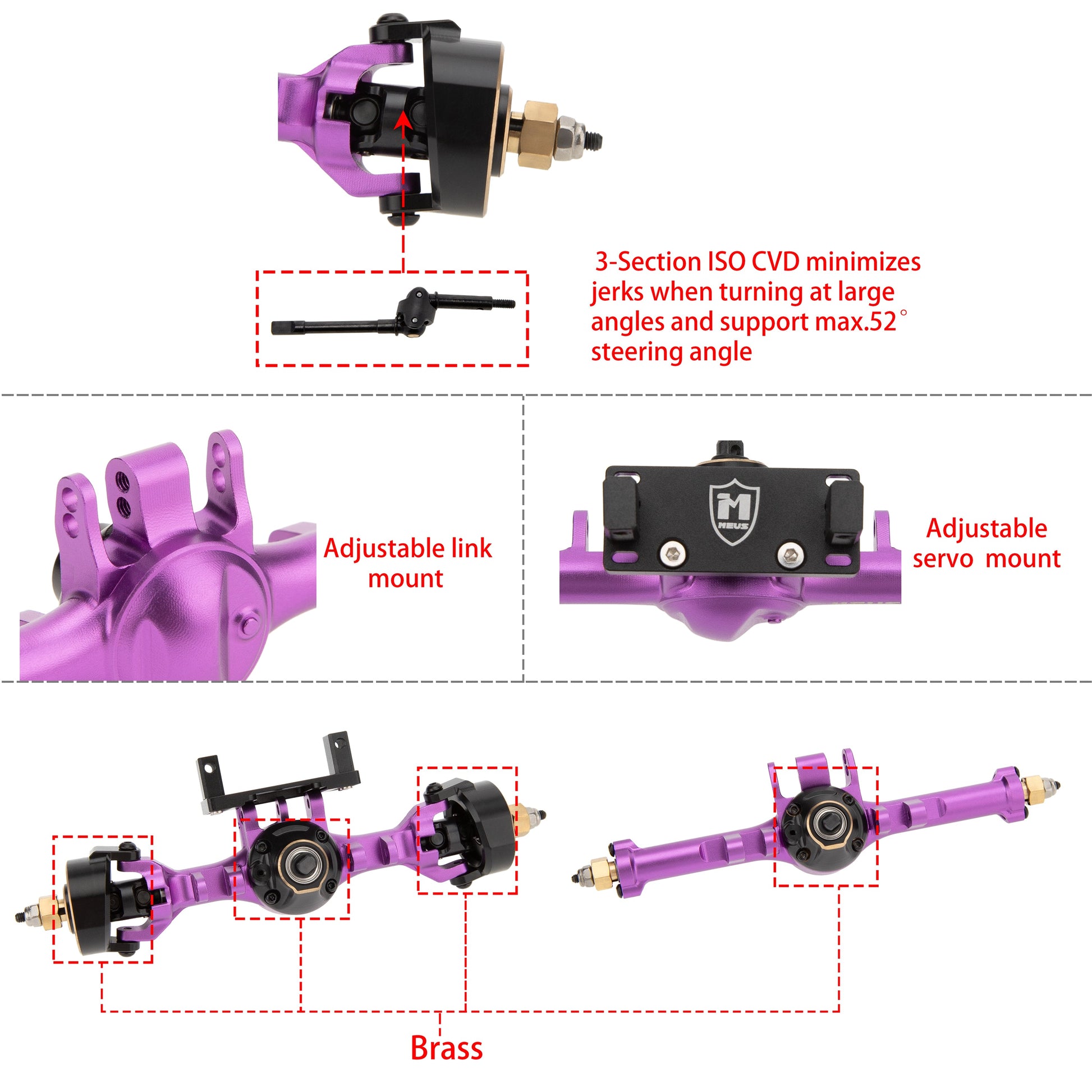 Purple TRX4M V2 Metal Isokinetic Axles Details