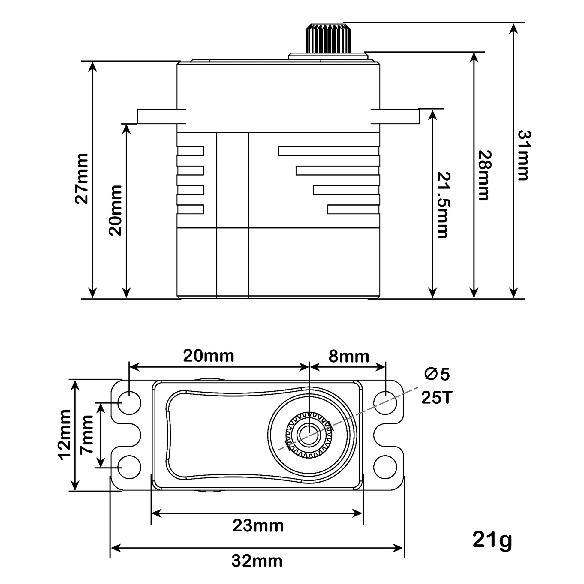 RC V2 8.5KG Coreless High Torque  Servo Size