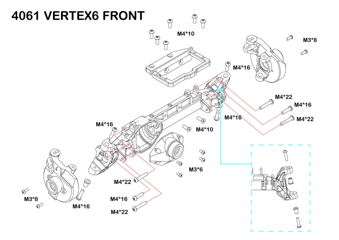 Black Redcat Vertex-6 front rear axle housings