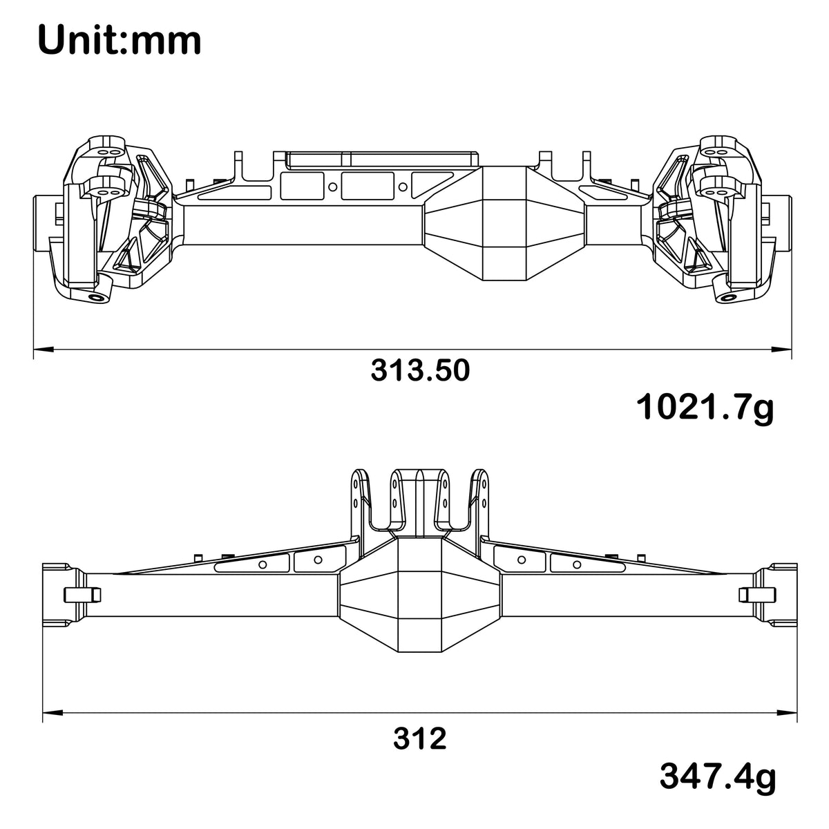 Redcat Vertex-6 front rear axle housing Size
