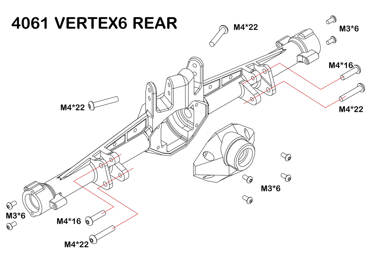 Redcat Vertex-6 rear axle housing explored 