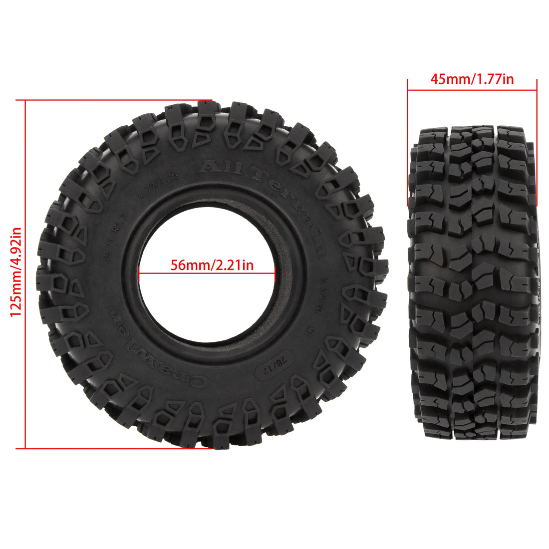 4.72inch RC Rubber Tires 2.2-inch Wheels for SCX10 SCX10 II