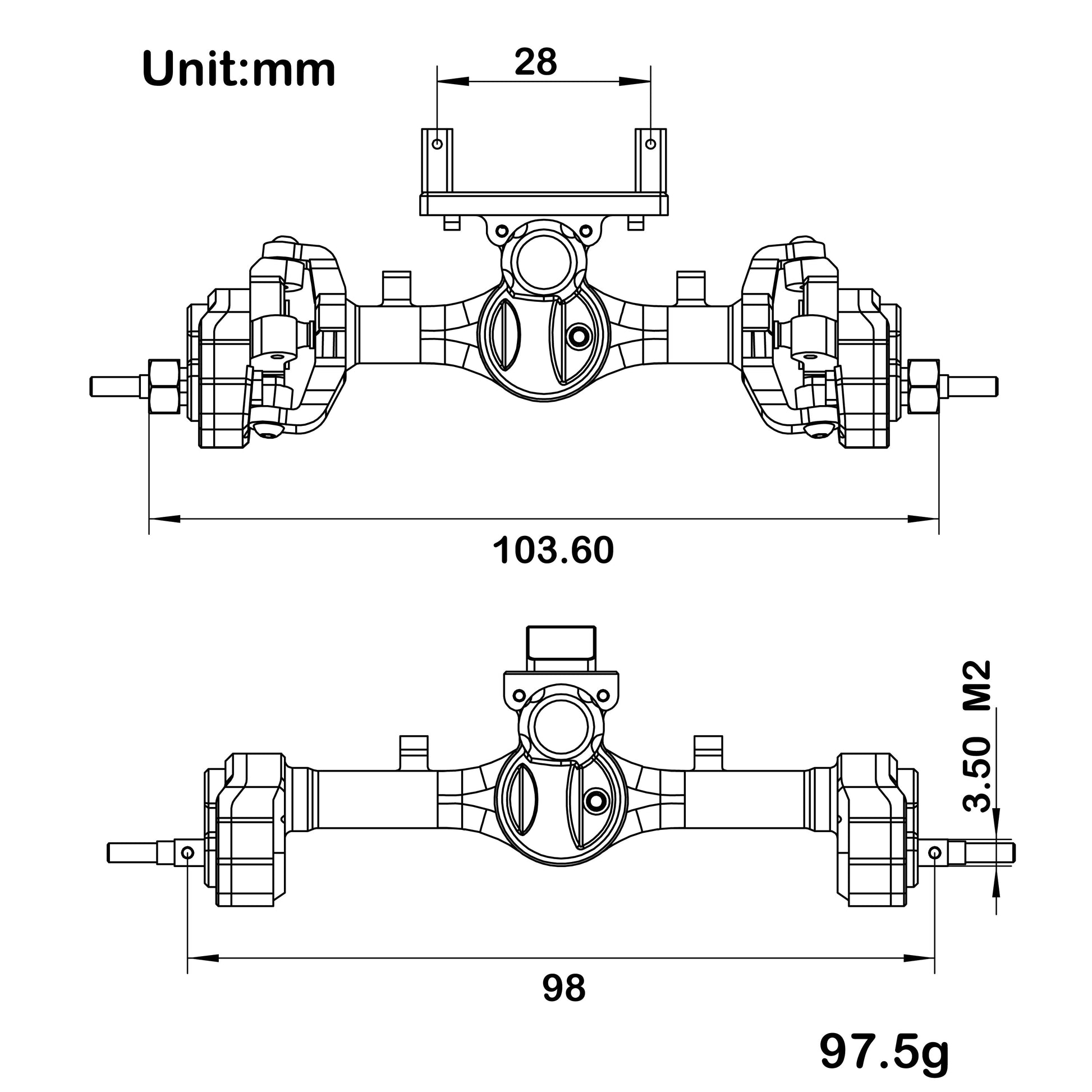 SCX24 Metal Portal Front Rear Axles Size