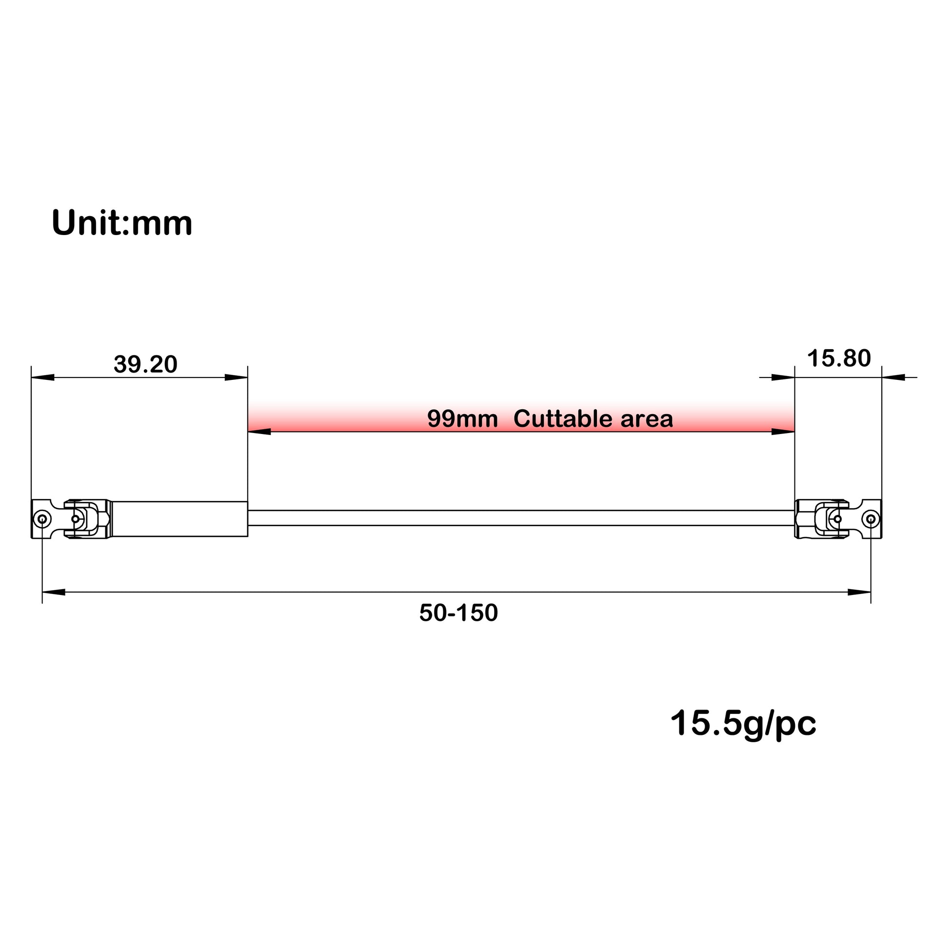 SCX24 V2 Cuttable Drive Shaft Size