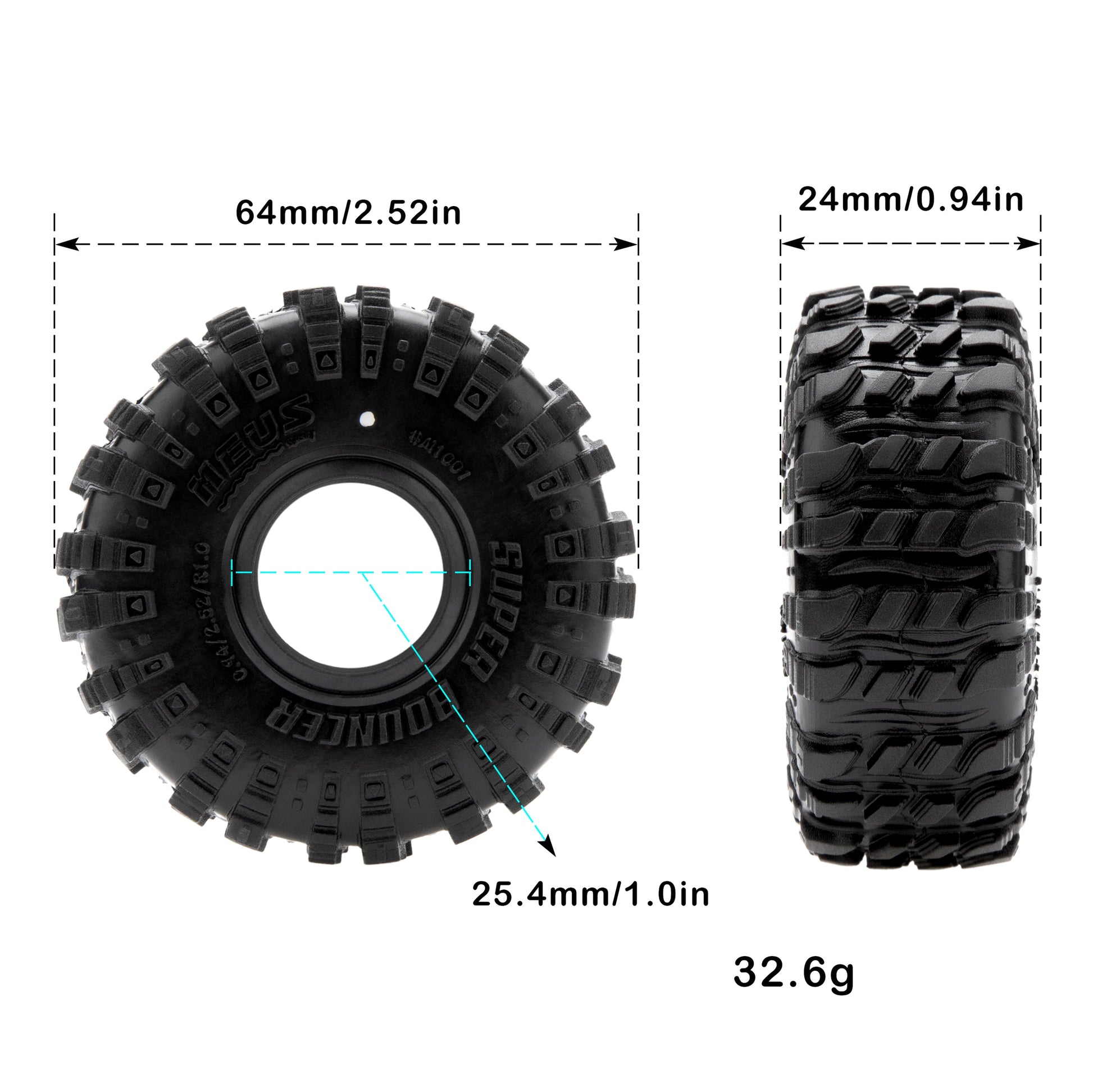 Super Bouncing M1001 1.0-inch tires size