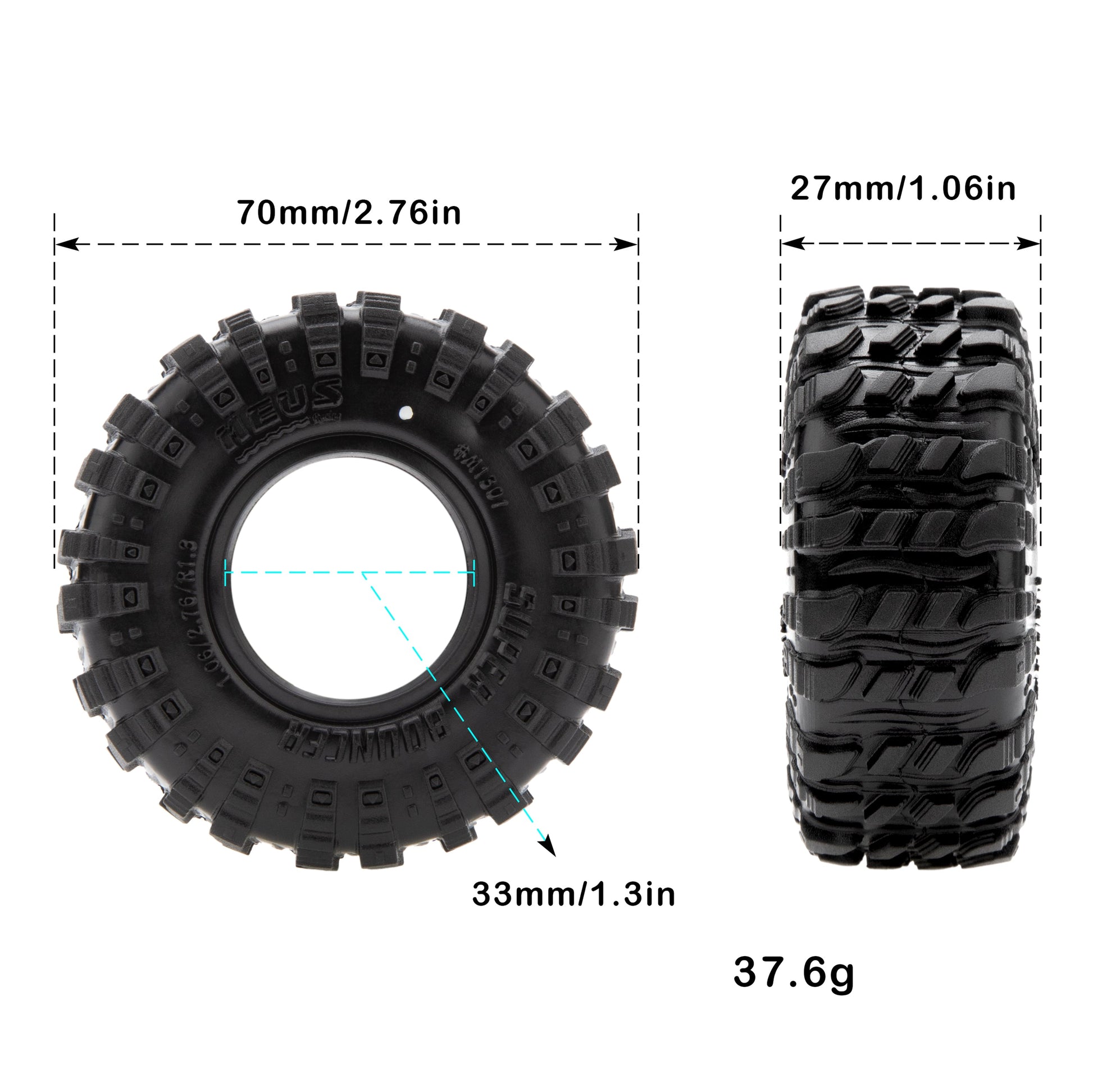 Super Bouncing M1301 1.3-inch tires size