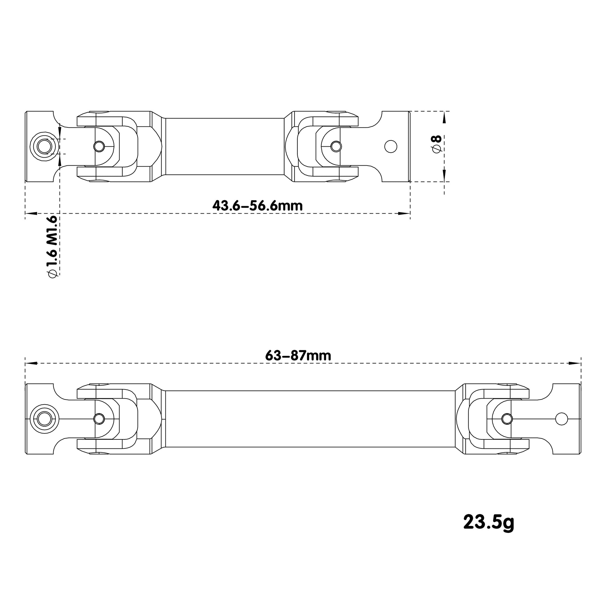 Black drive shaft size for TRX4M High Trail K10