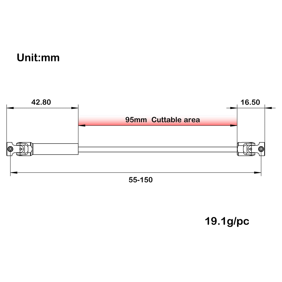 TRX4M Cuttable Drive Shafts Size