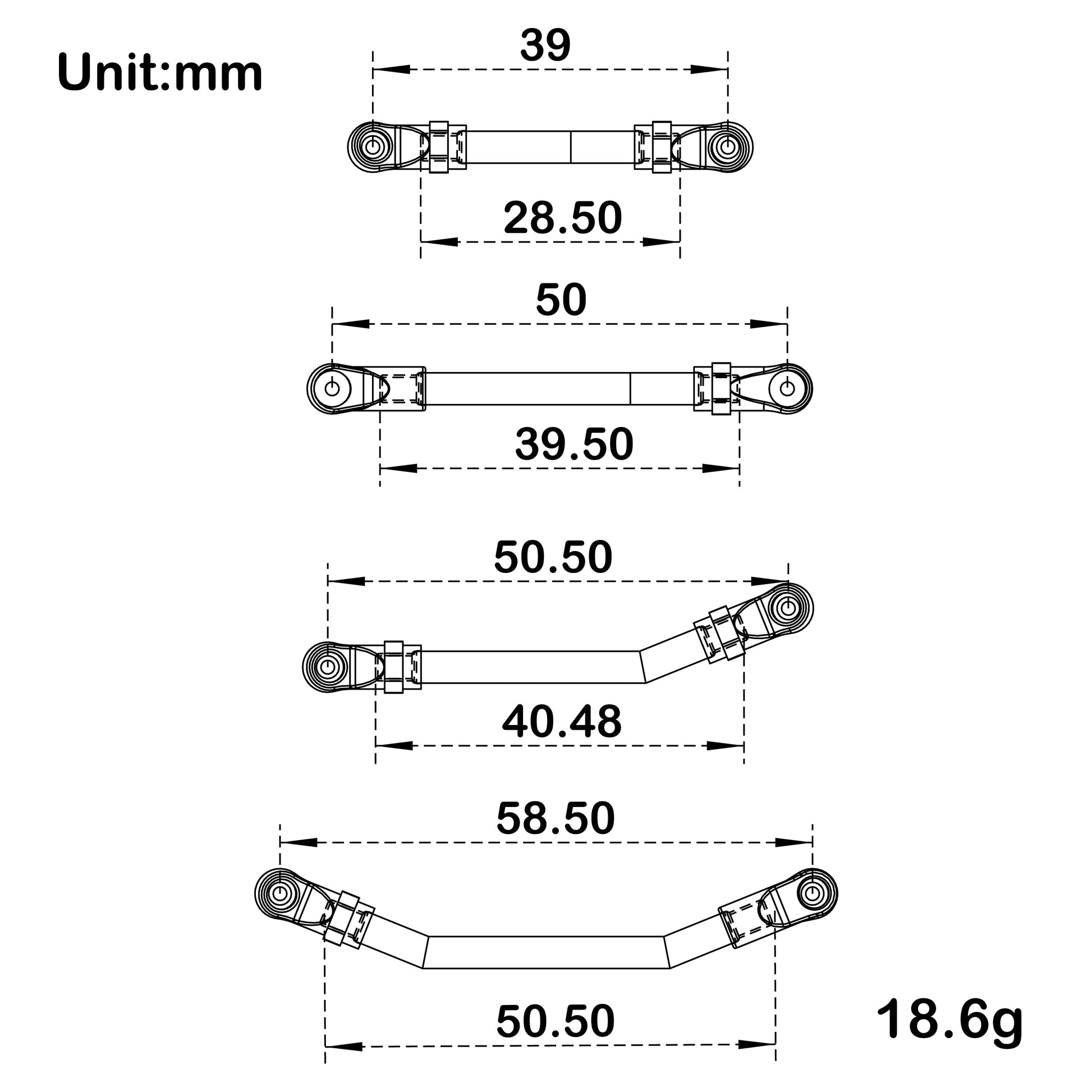 Titanium SCX24 C10 Bronco Double Bed High Clearance Chassis Links Size