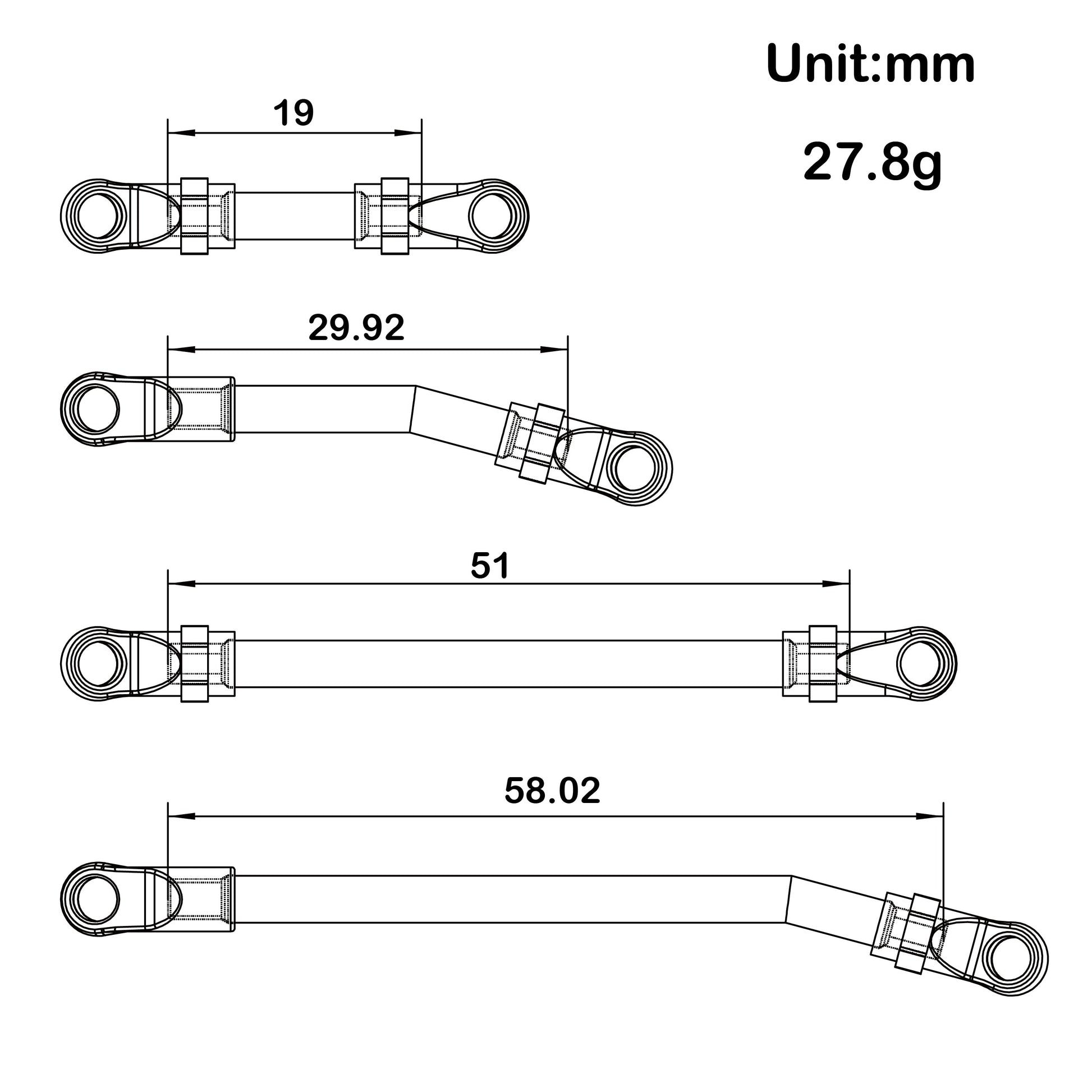 Titanium SCX24 Deadbolt High Clearance Chassis & Steering Links Size