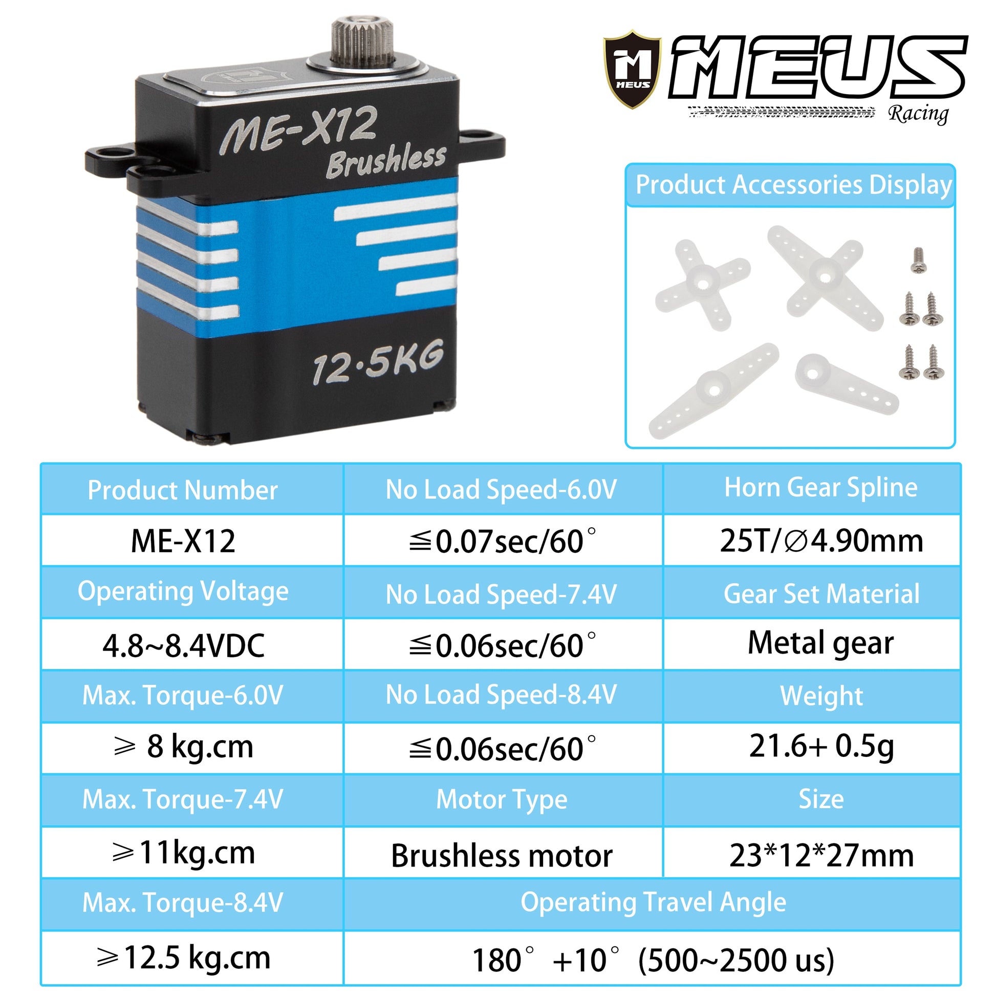 V2 12.5KG Brushless High Torque Servo Specifications